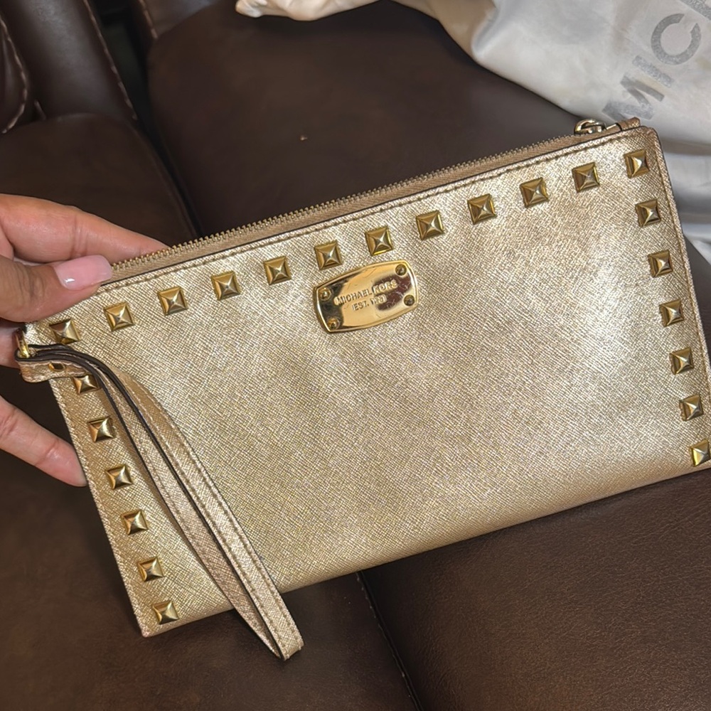 Michael Kors Gold Studded Clutch